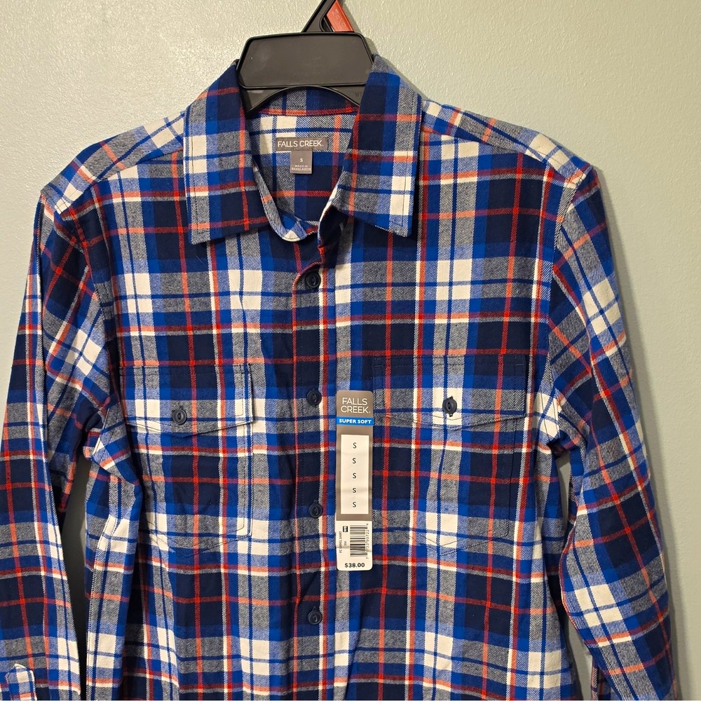 Falls Creek Super Soft Men's Cotton Flannel Plaid LS Button-Up Pockets S #354